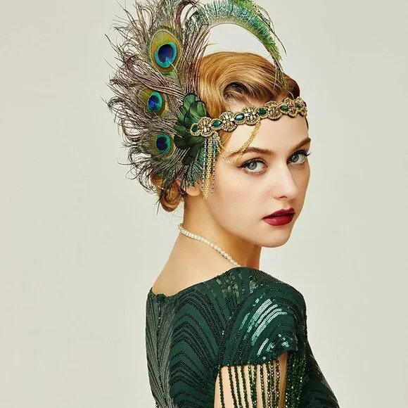 1920s Flapper Headband Peacocks Sequins Beads Gatsby Accessories for Women - Picture 4 of 5